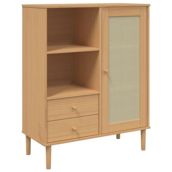 vidaXL Highboard SENJA Rattan Look Brown 35.4"x15.7"x44.1" Solid Wood Pine - Image 2