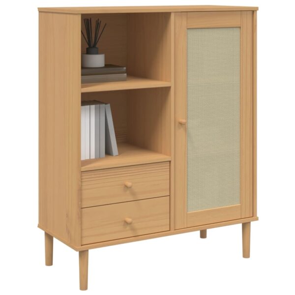 vidaXL Highboard SENJA Rattan Look Brown 35.4"x15.7"x44.1" Solid Wood Pine - Image 3