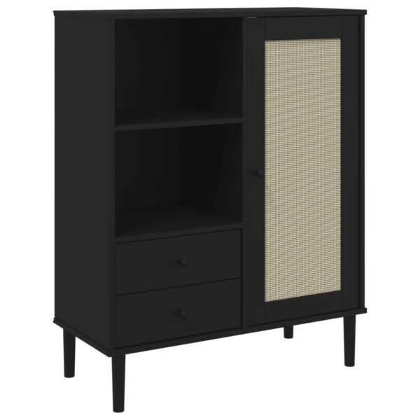 vidaXL Highboard SENJA Rattan Look Black 35.4"x15.7"x44.1" Solid Wood Pine - Image 2