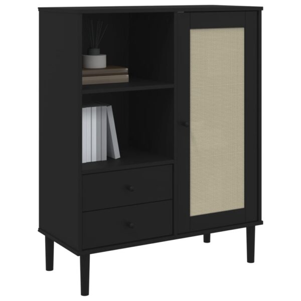 vidaXL Highboard SENJA Rattan Look Black 35.4"x15.7"x44.1" Solid Wood Pine - Image 3