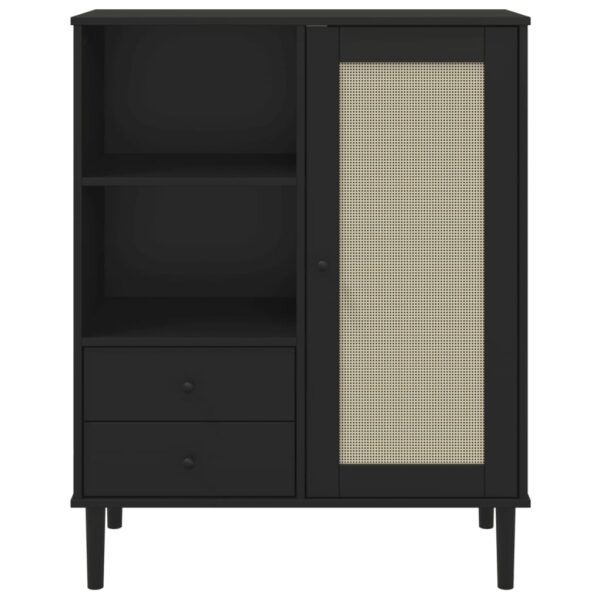 vidaXL Highboard SENJA Rattan Look Black 35.4"x15.7"x44.1" Solid Wood Pine - Image 5