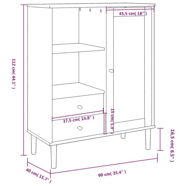 vidaXL Highboard SENJA Rattan Look Black 35.4"x15.7"x44.1" Solid Wood Pine - Image 10