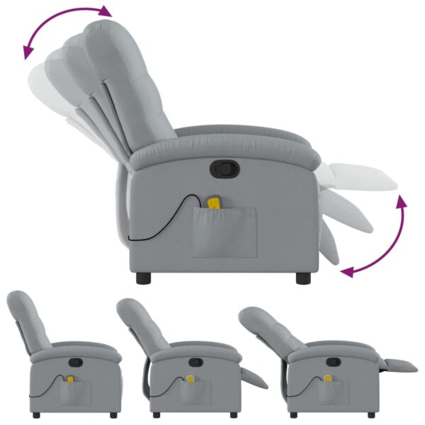 vidaXL Massage Recliner Chair Light Gray Fabric - Image 7