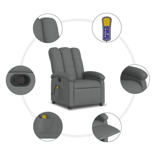 vidaXL Massage Recliner Chair Dark Gray Fabric - Image 8