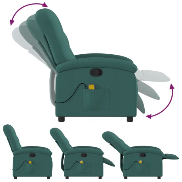 vidaXL Massage Recliner Chair Dark Green Fabric - Image 7