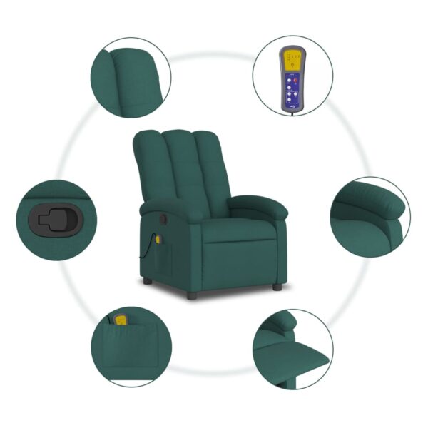 vidaXL Massage Recliner Chair Dark Green Fabric - Image 8