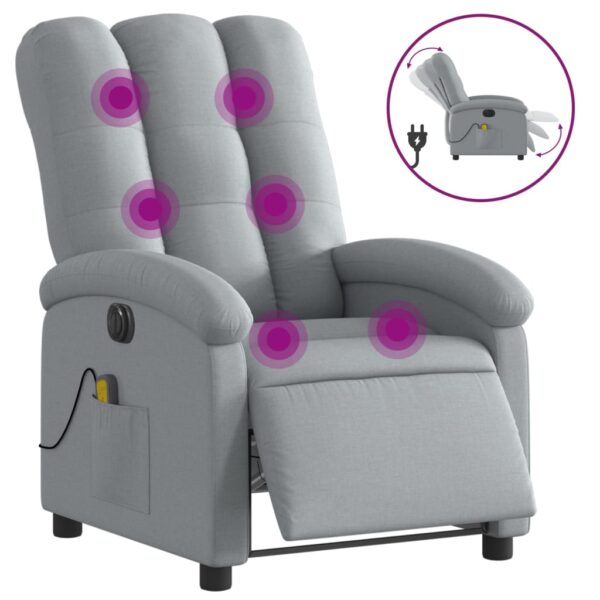 vidaXL Electric Massage Recliner Chair Light Gray Fabric - Image 2