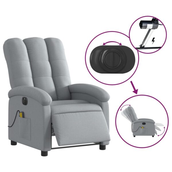 vidaXL Electric Massage Recliner Chair Light Gray Fabric - Image 5