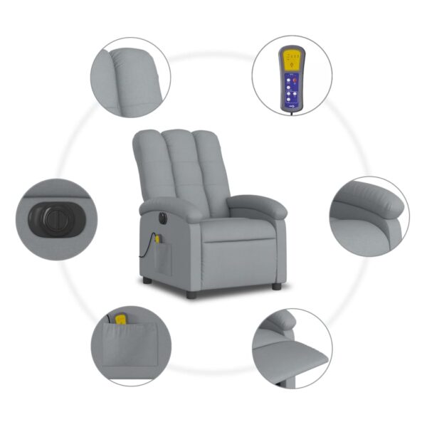 vidaXL Electric Massage Recliner Chair Light Gray Fabric - Image 7