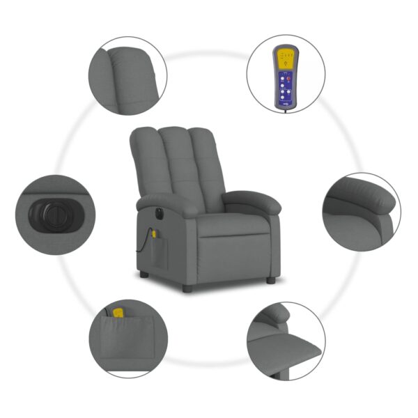 vidaXL Electric Massage Recliner Chair Dark Gray Fabric - Image 7