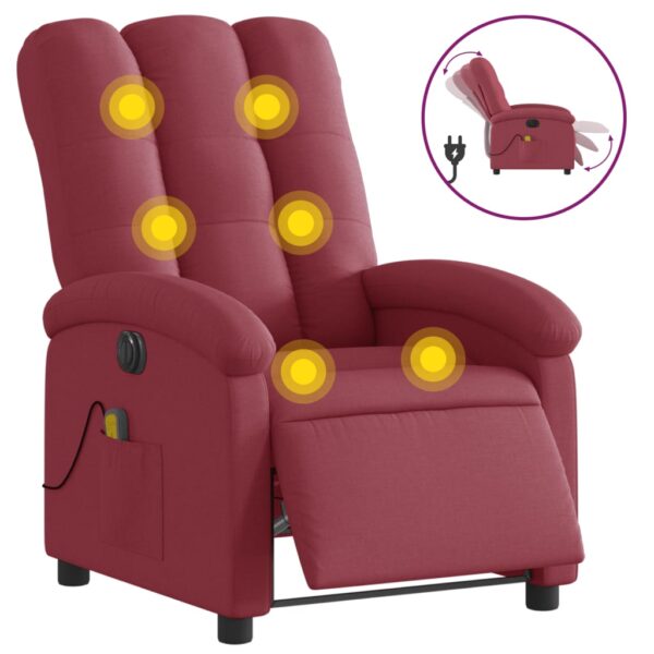 vidaXL Electric Massage Recliner Chair Wine Red Fabric - Image 2