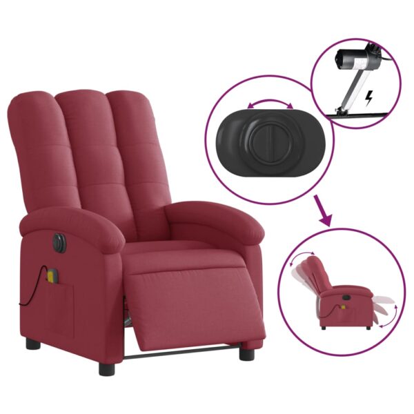 vidaXL Electric Massage Recliner Chair Wine Red Fabric - Image 5