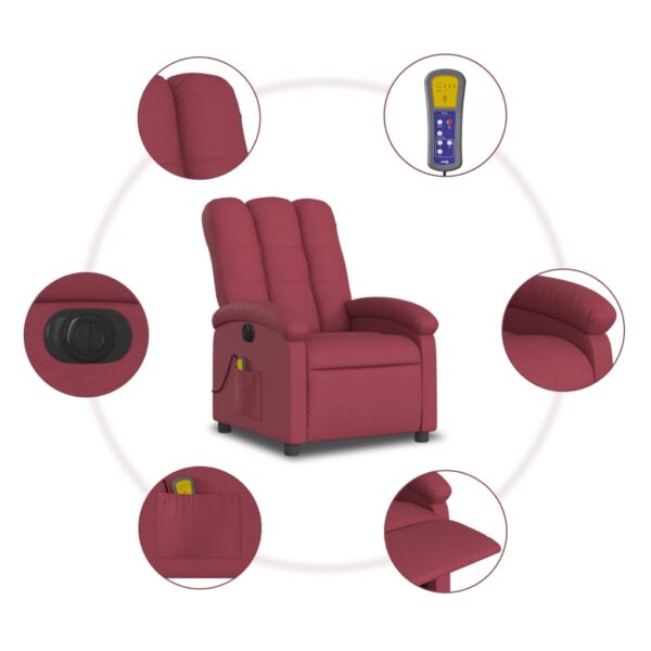 vidaXL Electric Massage Recliner Chair Wine Red Fabric - Image 7