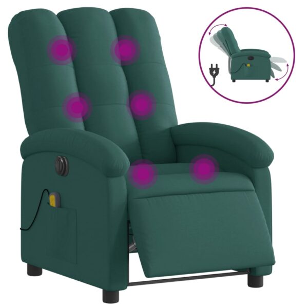 vidaXL Electric Massage Recliner Chair Dark Green Fabric - Image 2