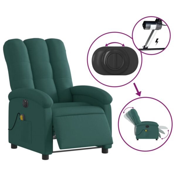 vidaXL Electric Massage Recliner Chair Dark Green Fabric - Image 5