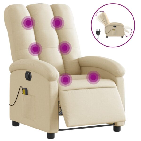 vidaXL Electric Massage Recliner Chair Cream Fabric - Image 2