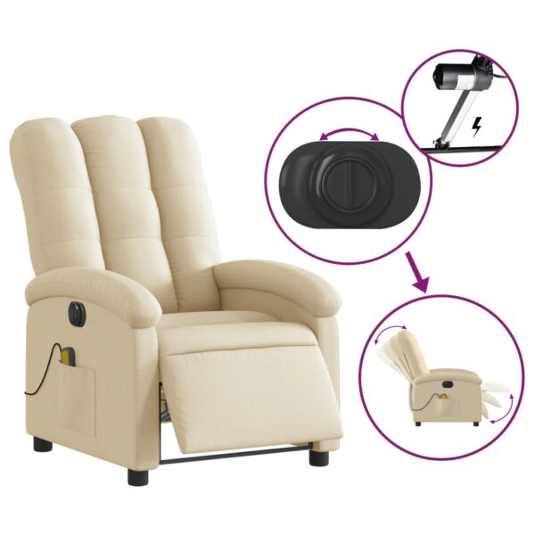 vidaXL Electric Massage Recliner Chair Cream Fabric - Image 5