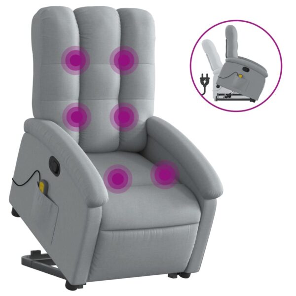 vidaXL Stand up Massage Recliner Chair Light Gray Fabric - Image 2