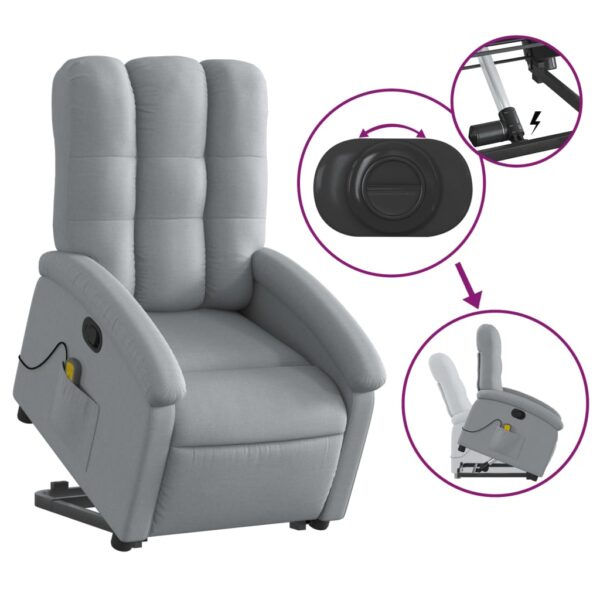 vidaXL Stand up Massage Recliner Chair Light Gray Fabric - Image 5