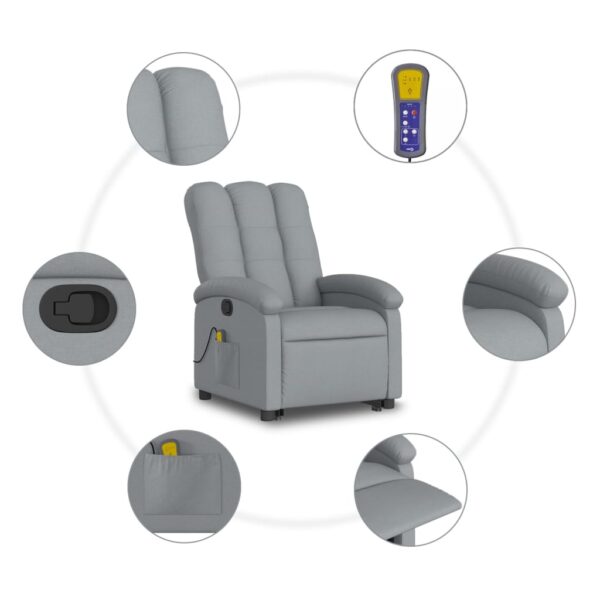 vidaXL Stand up Massage Recliner Chair Light Gray Fabric - Image 7