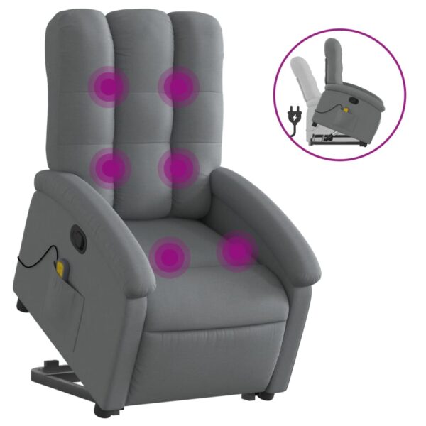 vidaXL Stand up Massage Recliner Chair Dark Gray Fabric - Image 2