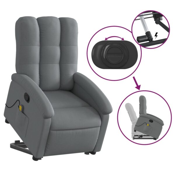 vidaXL Stand up Massage Recliner Chair Dark Gray Fabric - Image 5