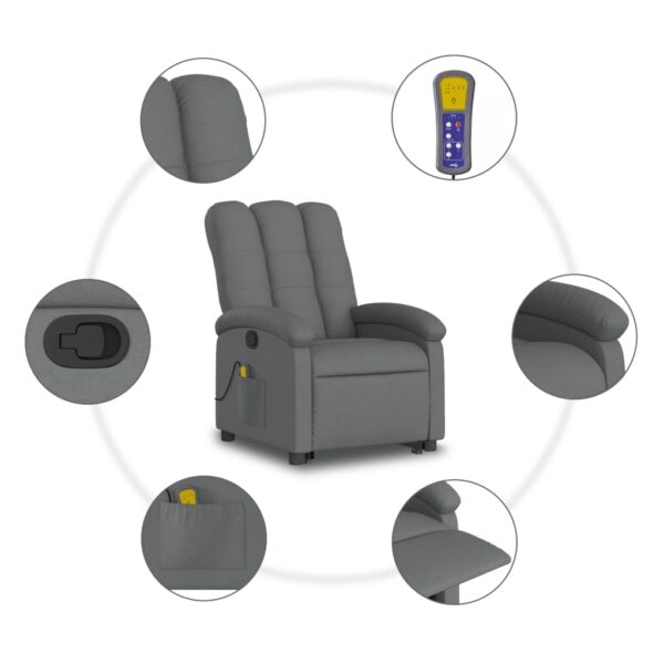 vidaXL Stand up Massage Recliner Chair Dark Gray Fabric - Image 7