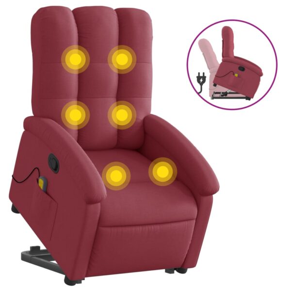 vidaXL Stand up Massage Recliner Chair Wine Red Fabric - Image 2