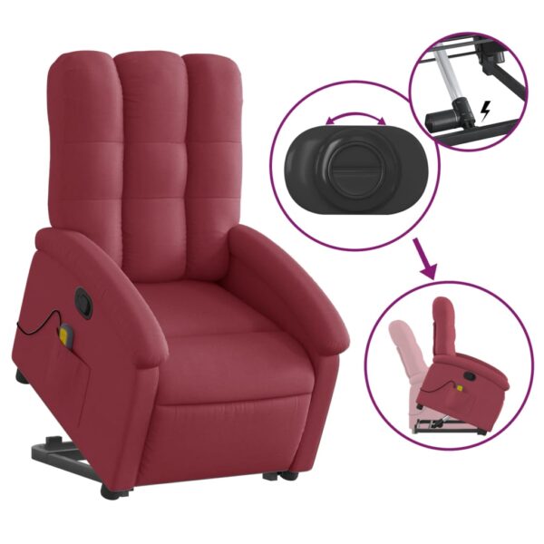 vidaXL Stand up Massage Recliner Chair Wine Red Fabric - Image 5