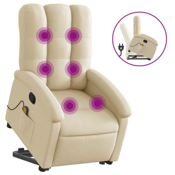 vidaXL Stand up Massage Recliner Chair Cream Fabric - Image 2