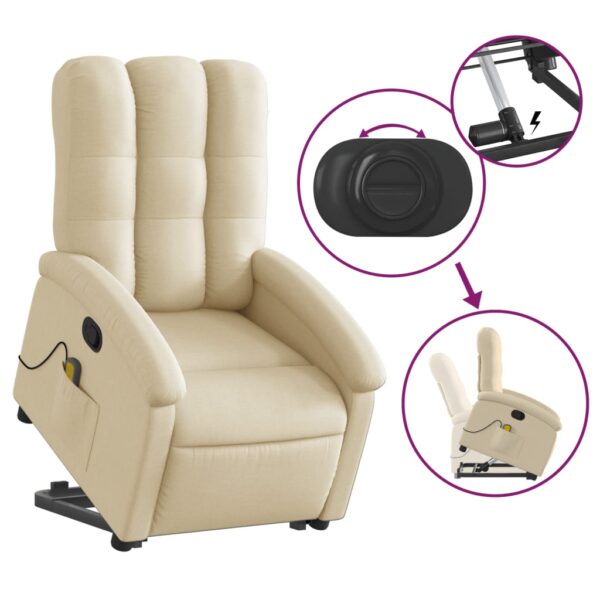 vidaXL Stand up Massage Recliner Chair Cream Fabric - Image 5