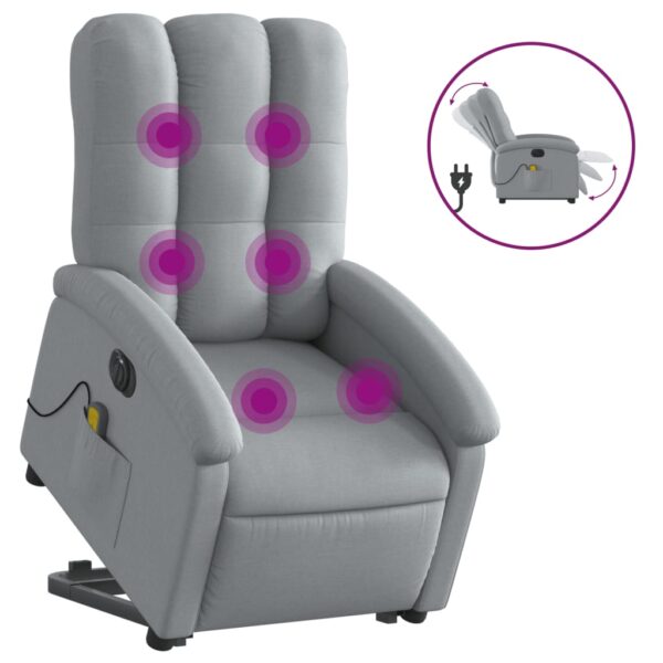 vidaXL Electric Stand up Massage Recliner Chair Light Gray Fabric - Image 2