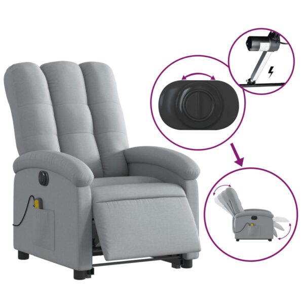 vidaXL Electric Stand up Massage Recliner Chair Light Gray Fabric - Image 5