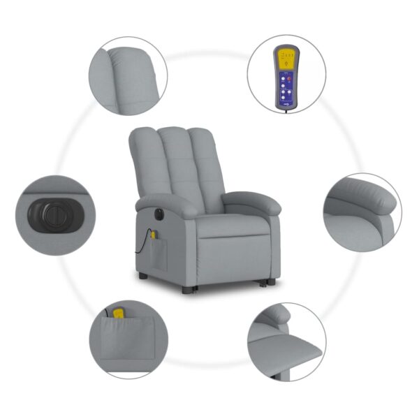 vidaXL Electric Stand up Massage Recliner Chair Light Gray Fabric - Image 7