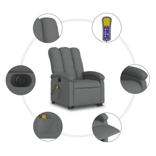 vidaXL Electric Stand up Massage Recliner Chair Dark Gray Fabric - Image 7