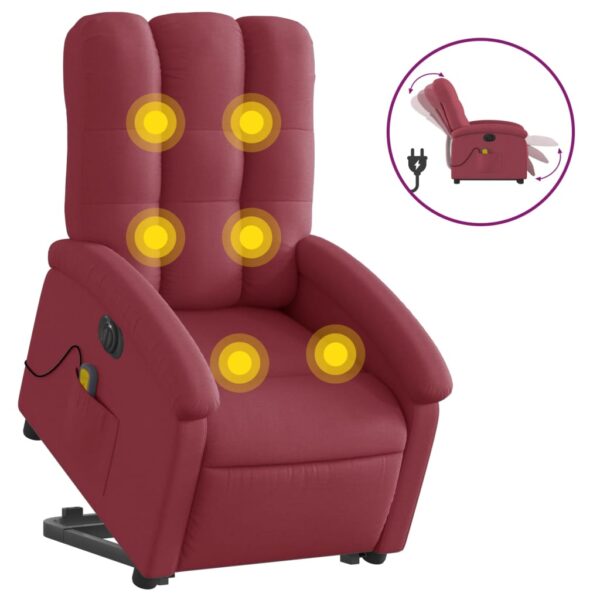 vidaXL Electric Stand up Massage Recliner Chair Wine Red Fabric - Image 2