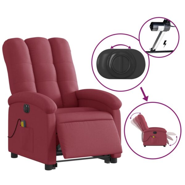 vidaXL Electric Stand up Massage Recliner Chair Wine Red Fabric - Image 5