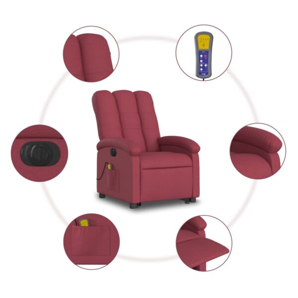 vidaXL Electric Stand up Massage Recliner Chair Wine Red Fabric - Image 7