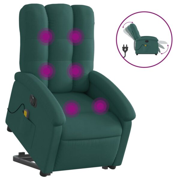 vidaXL Electric Stand up Massage Recliner Chair Dark Green Fabric - Image 2