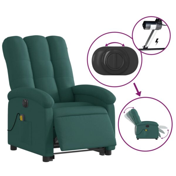 vidaXL Electric Stand up Massage Recliner Chair Dark Green Fabric - Image 5