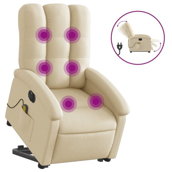 vidaXL Electric Stand up Massage Recliner Chair Cream Fabric - Image 2