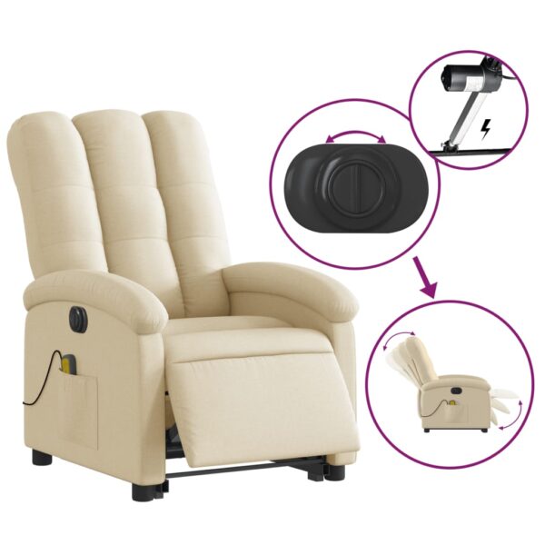 vidaXL Electric Stand up Massage Recliner Chair Cream Fabric - Image 5