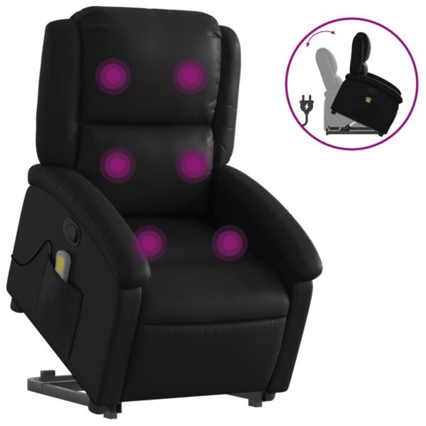 vidaXL Stand up Massage Recliner Chair Black Faux Leather - Image 2