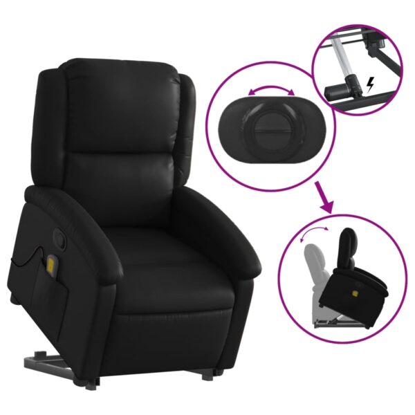 vidaXL Stand up Massage Recliner Chair Black Faux Leather - Image 5