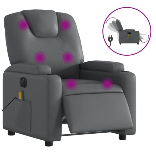 vidaXL Electric Massage Recliner Chair Gray Faux Leather - Image 2