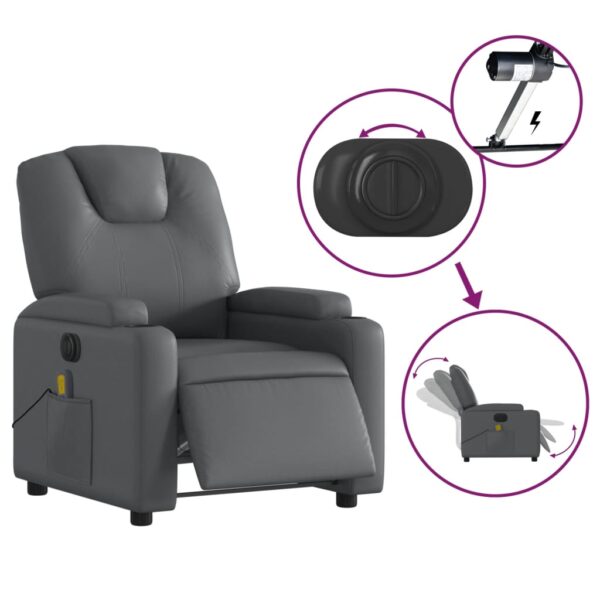 vidaXL Electric Massage Recliner Chair Gray Faux Leather - Image 5