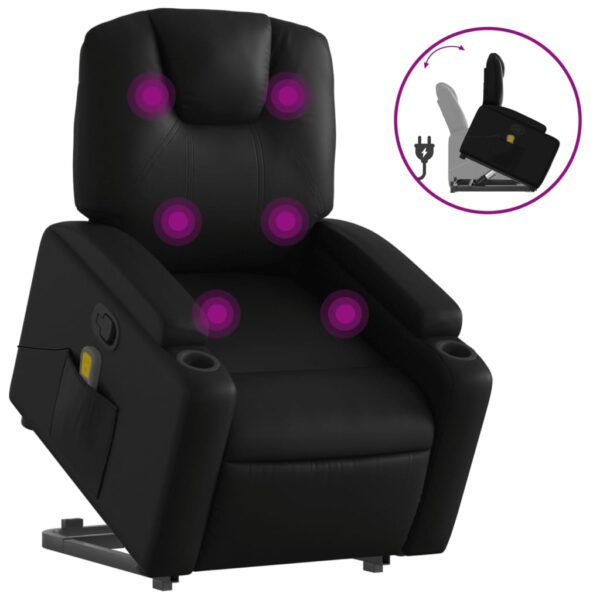 vidaXL Stand up Massage Recliner Chair Black Faux Leather - Image 2