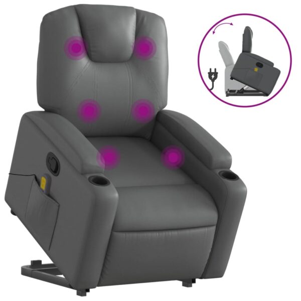 vidaXL Stand up Massage Recliner Chair Gray Faux Leather - Image 2