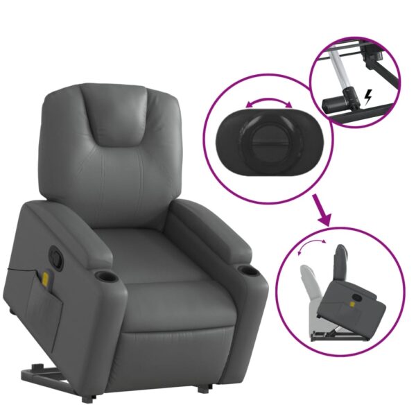 vidaXL Stand up Massage Recliner Chair Gray Faux Leather - Image 5