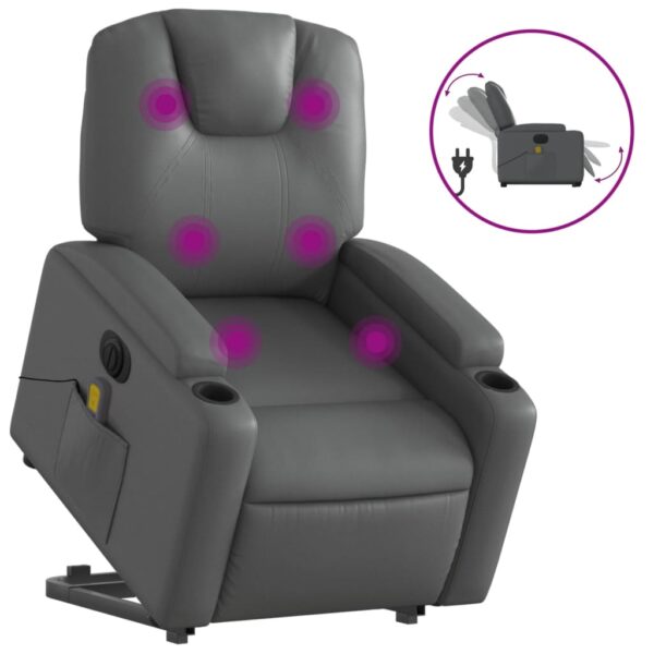 vidaXL Electric Stand up Massage Recliner Chair Gray Faux Leather - Image 2